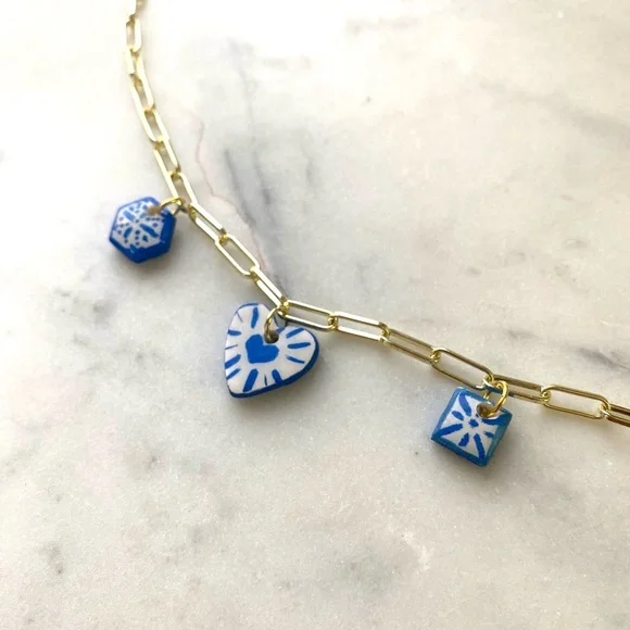 Handmade hand painted polymer clay charm necklace - Picture 2 of 4